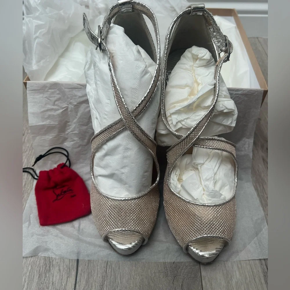 Christian Louboutin Mariacar Mesh Nude Leather Sandals 120 - Size 39.5